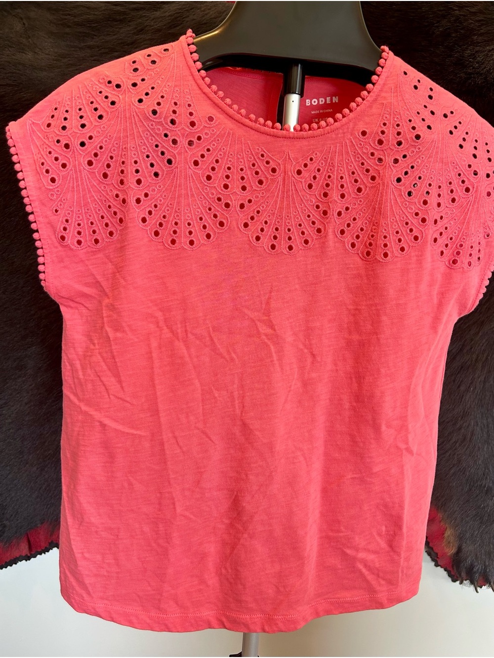 Boden Anya Broderie Azalea Pink Women's Broderie T-Shirt Sz 4 - Picture 2 of 7